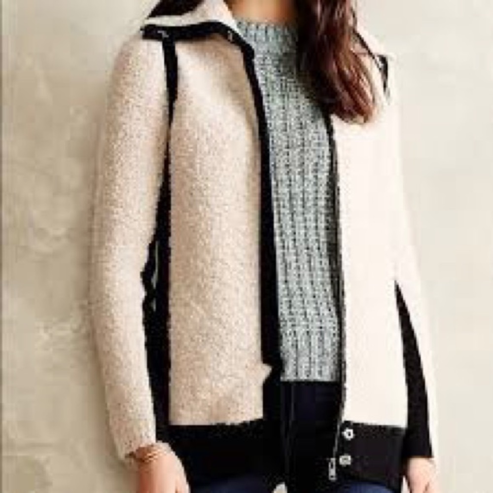 Anthropologie Sparrow Boucle Knit Color Block Wool Blend Women's Coat Sz XS